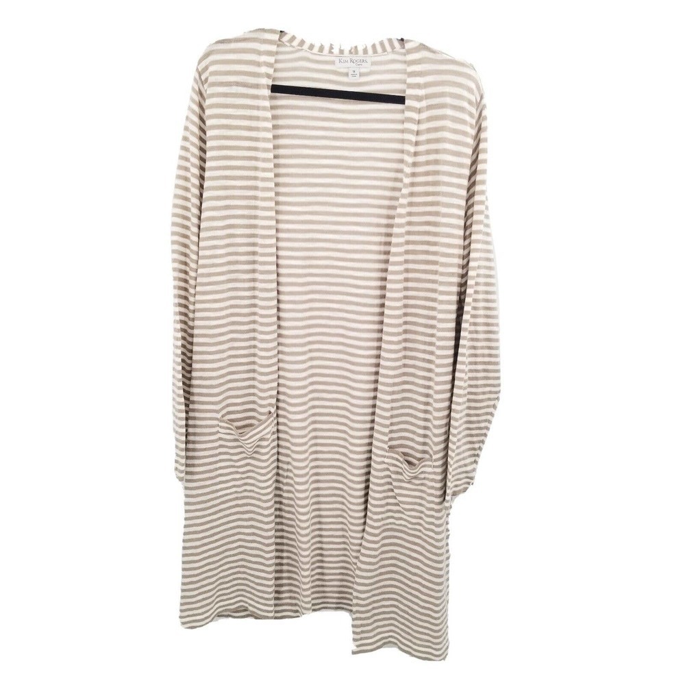 Kim rogers striped long open front sweater cardigan womens plus size 1x pockets